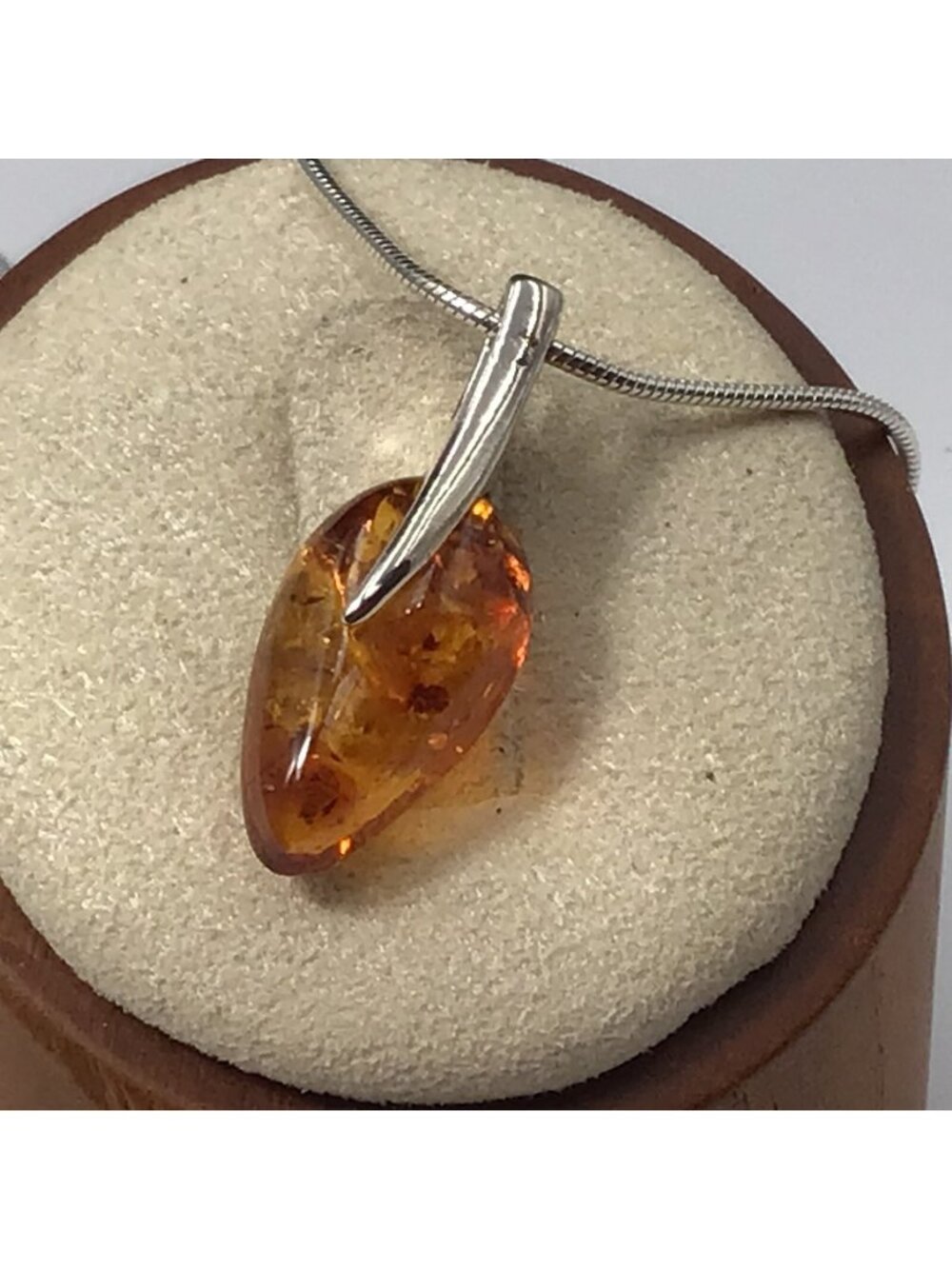 Amber Pendant And Snake Chain Sterling Silver 6.1g 1mm 18”